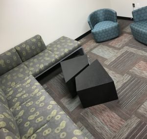 Office Sofa Sectional and Office Chairs with footrests and new carpeting delivered and installed by Marathon BE
