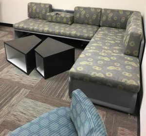 Sectional Couches and office chairs for a lobby provided by Marathon Building Environments