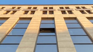 building with modern window treatments