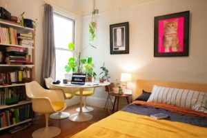 table and chairs in a room to make a home office in a small space