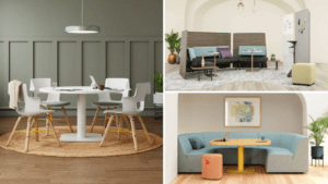 tables and booths and work stations for commercial interior design