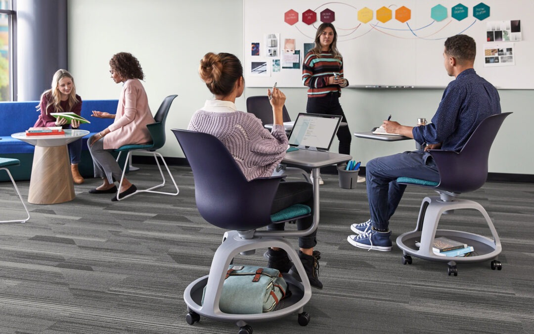 Steelcase chairs in a classroom. Flexible classroom furniture