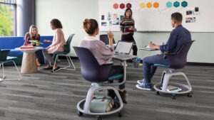 Steelcase chairs in a classroom. Flexible classroom furniture