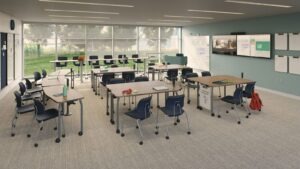 Classroom chairs and tables by Steelcase