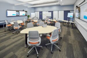 module futniture set up in a modern college classroom