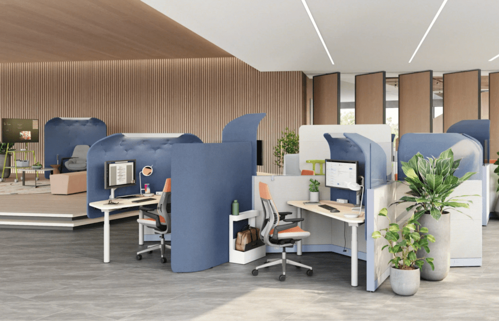 modern modular cubicle workstations in an office